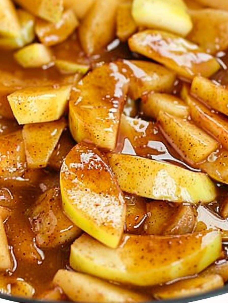 Bowl of warm fried apples with cinnamon
