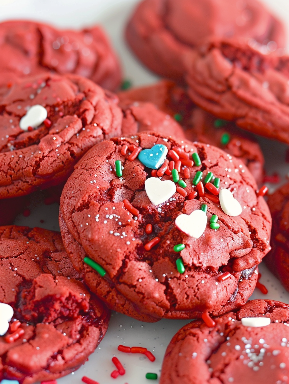 Two hands folding heart sprinkles into cookie dough