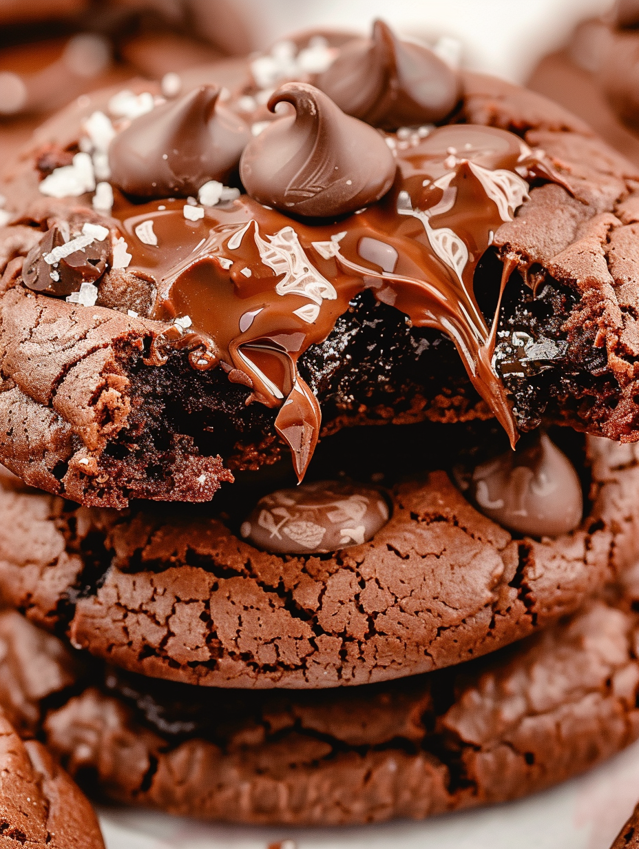 Tray of Double Chocolate Junior Mint Cookies fresh from the oven