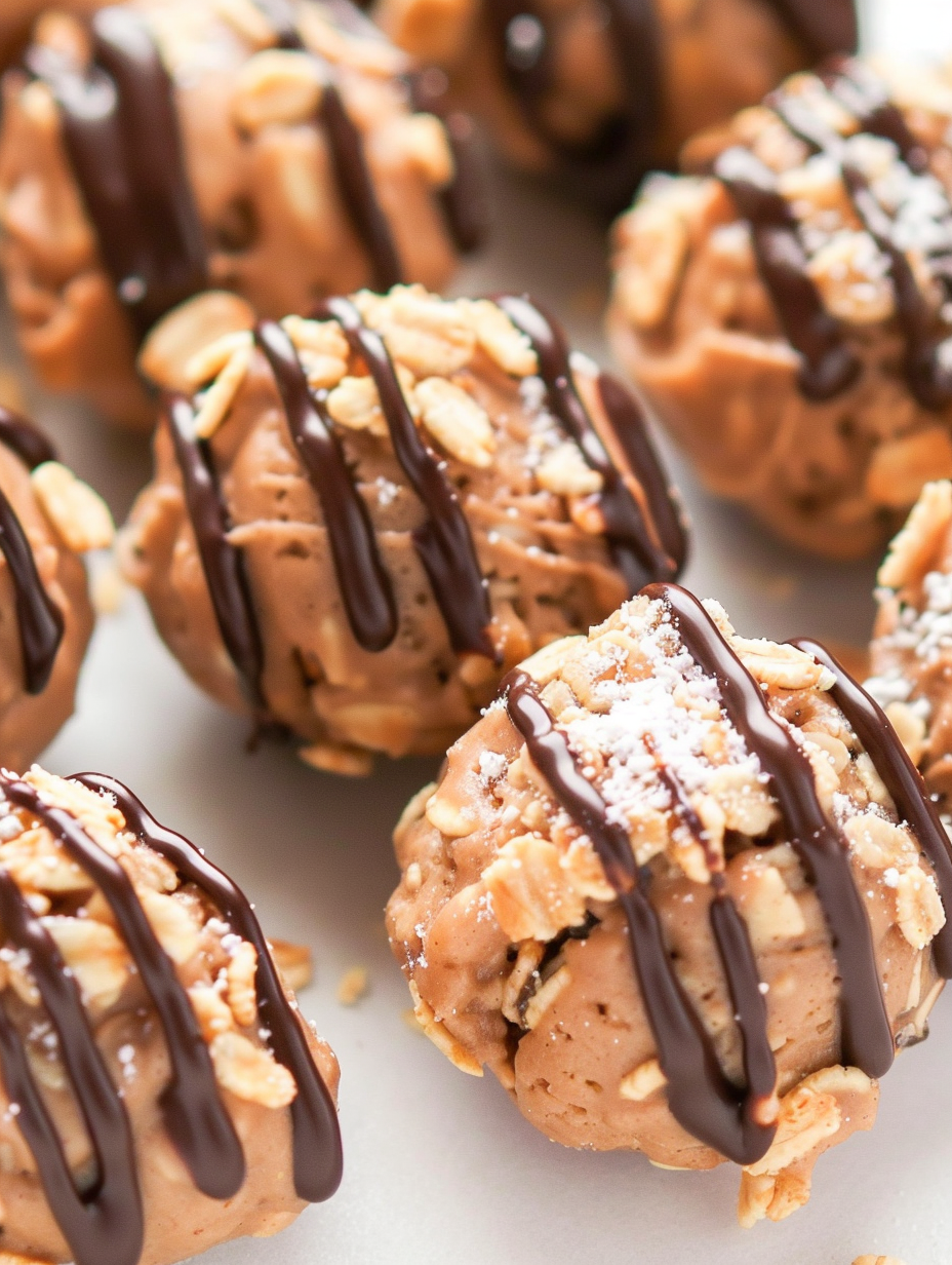 No Bake Muddy Buddy Protein Cookies on a plate