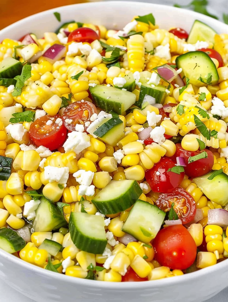 Bright Corn Salad with Garden Vegetables and Tangy Herb Vinaigrette