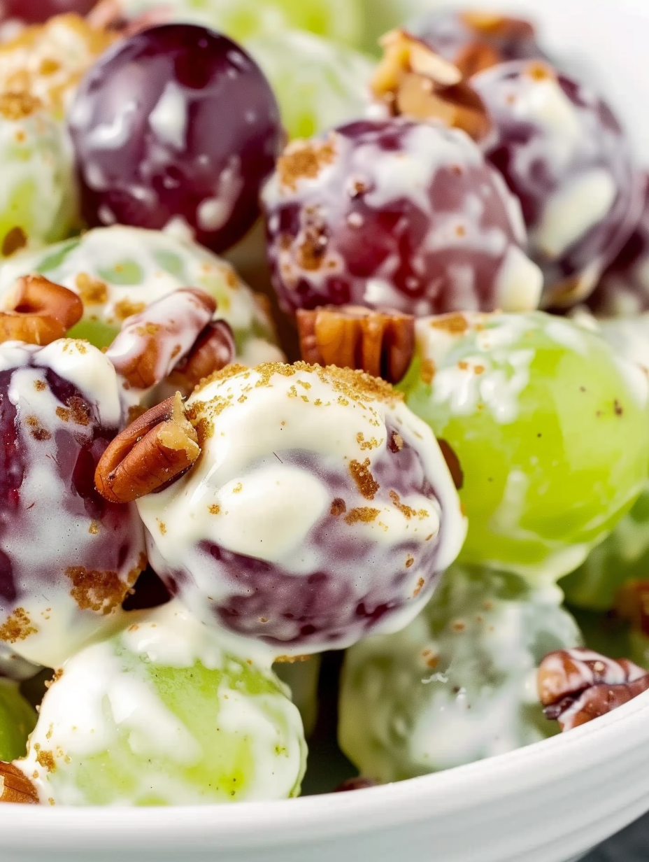Creamy Grape Salad with Brown Sugar and Pecans
