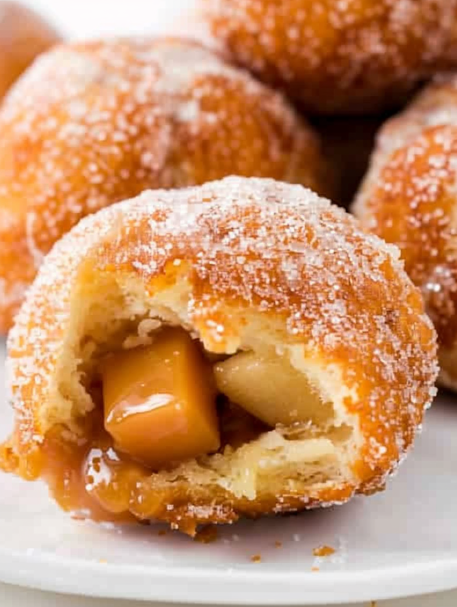 Close up of biscuity outside and caramel oozing from center