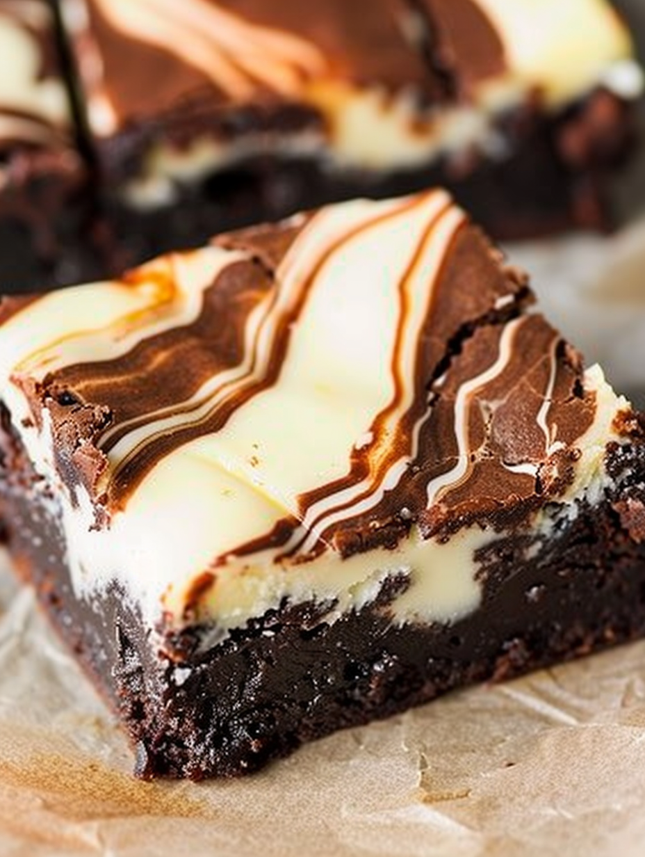 Close-up of marbled cheesecake brownie