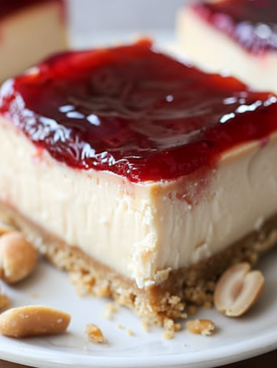 Peanut Butter and Jelly Cheesecake Bars close-up