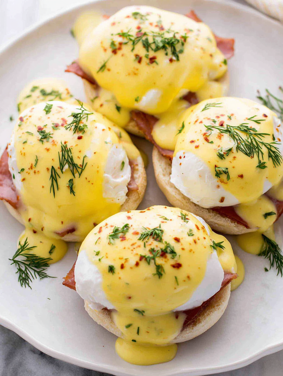 Close up of poached egg and English muffin