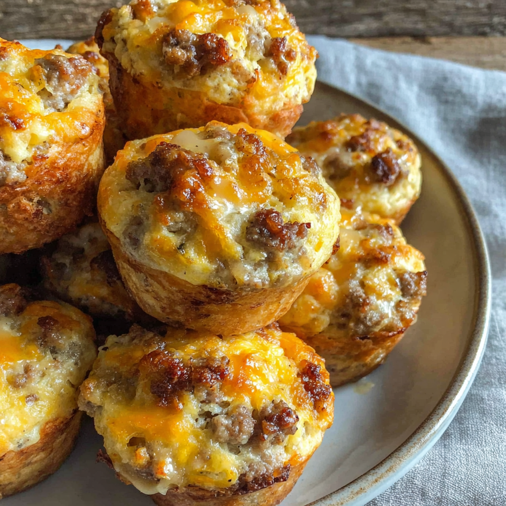 Close-up of sausage muffins split open with steam and gravy