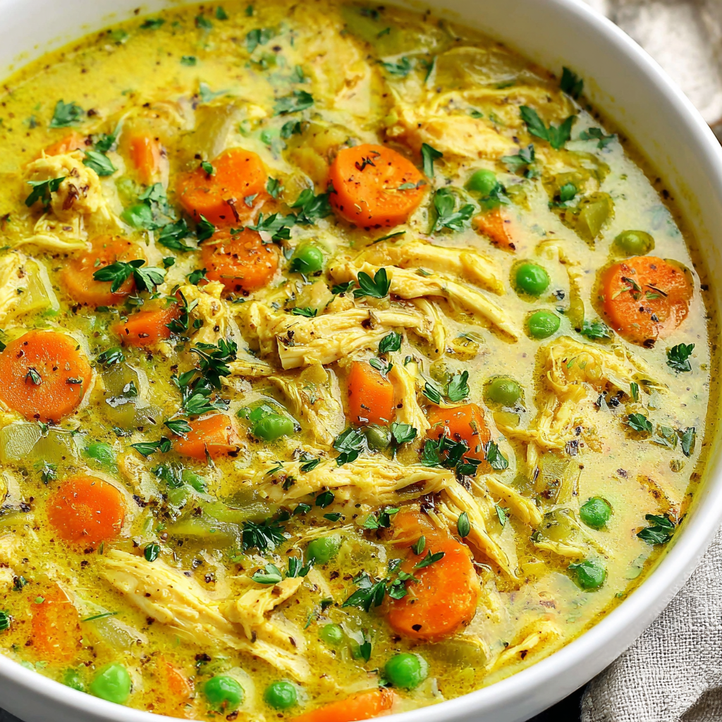 Ingredients for turmeric chicken soup on a board: leeks, carrots, celery, spices, coconut milk