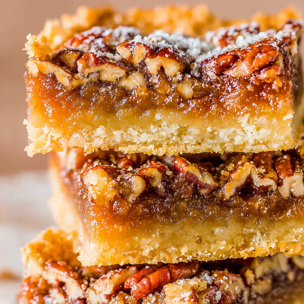 Pecan pie bars on a cooling rack ready to slice