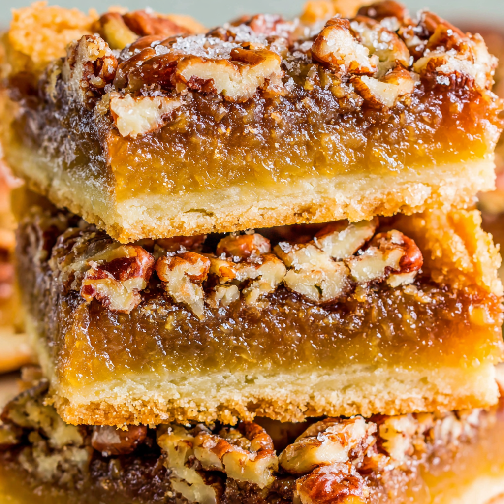 Hands cutting chilled pecan pie bars into neat squares