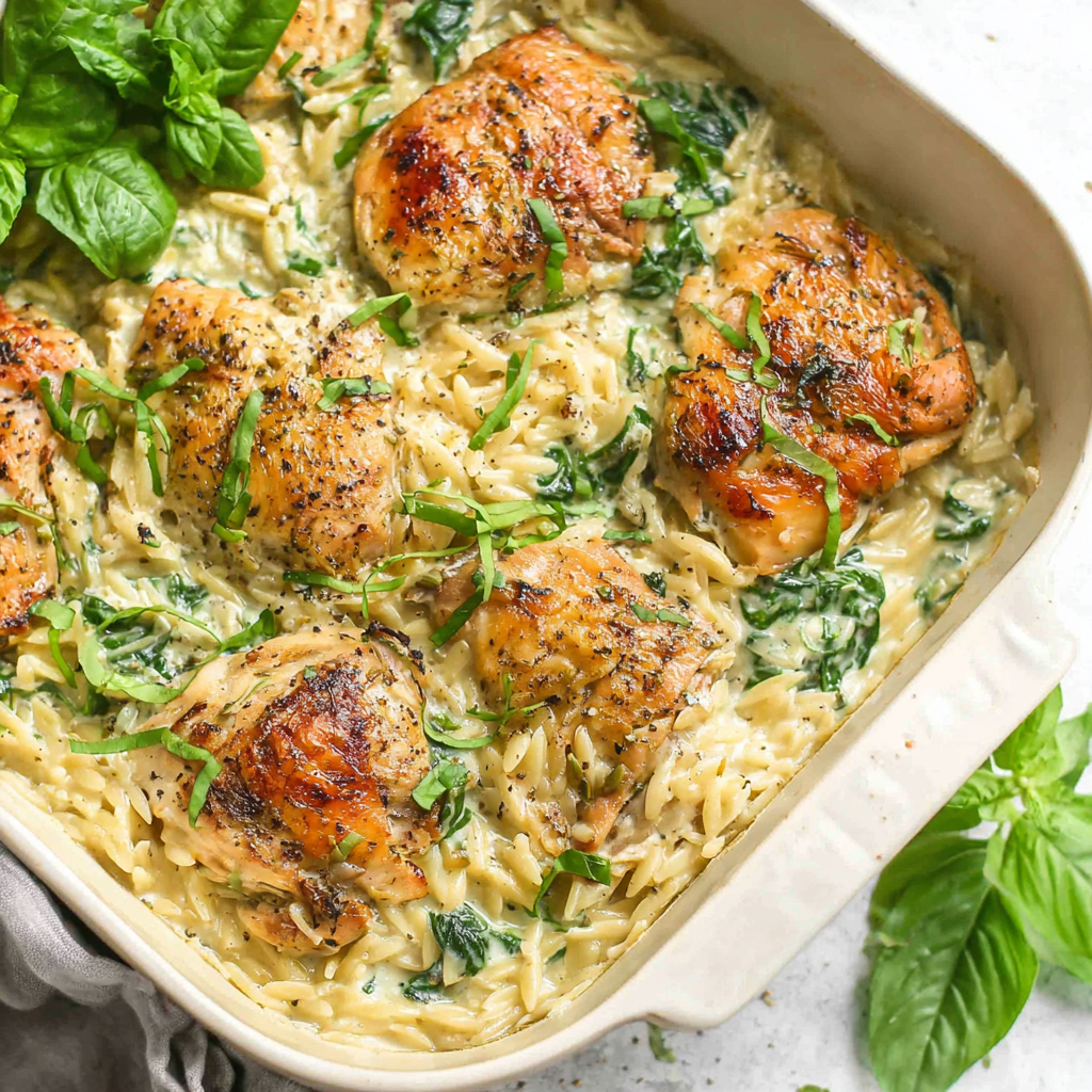Baked Chicken Orzo with Boursin