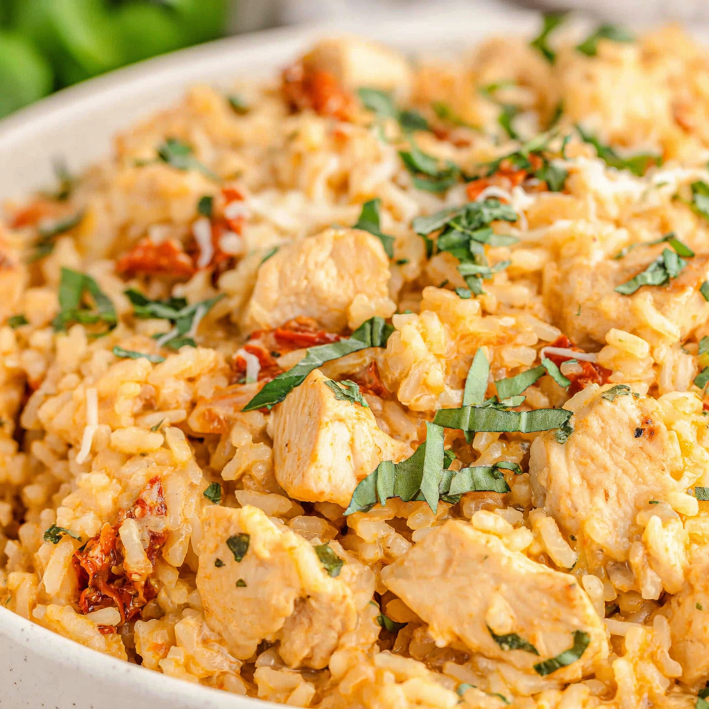 Skillet being served at the table with spoons and fresh basil