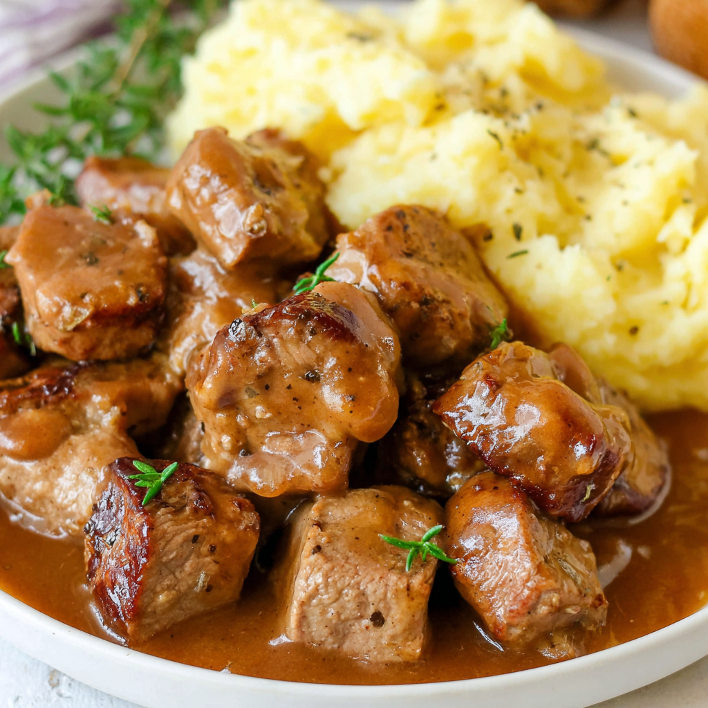 Pork Bites with Gravy