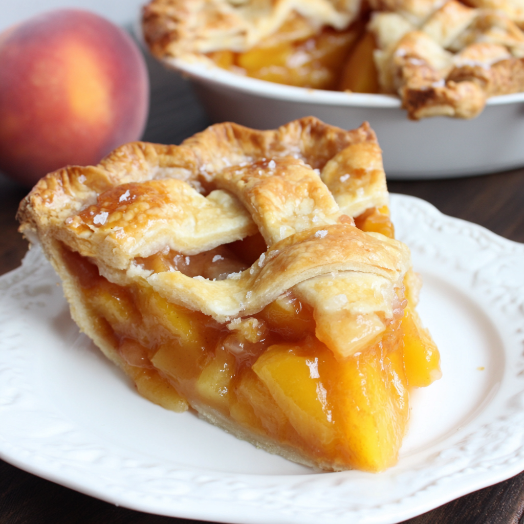 Fresh peaches and lattice pie crust preparation on a wooden board