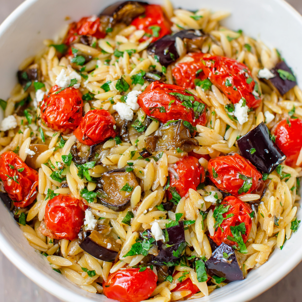 Roasted Eggplant Tomato Orzo