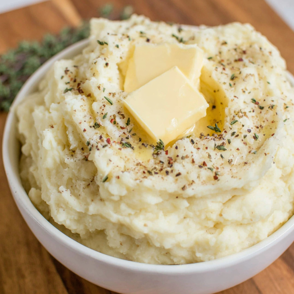 Instant Pot mashed potatoes being mashed with butter in the pot