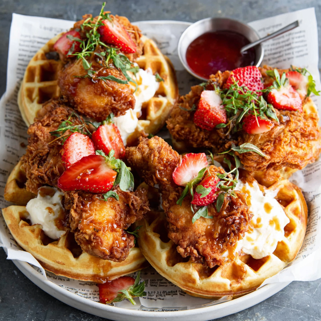 Close-up of crispy fried chicken pieces brushed with spicy honey butter