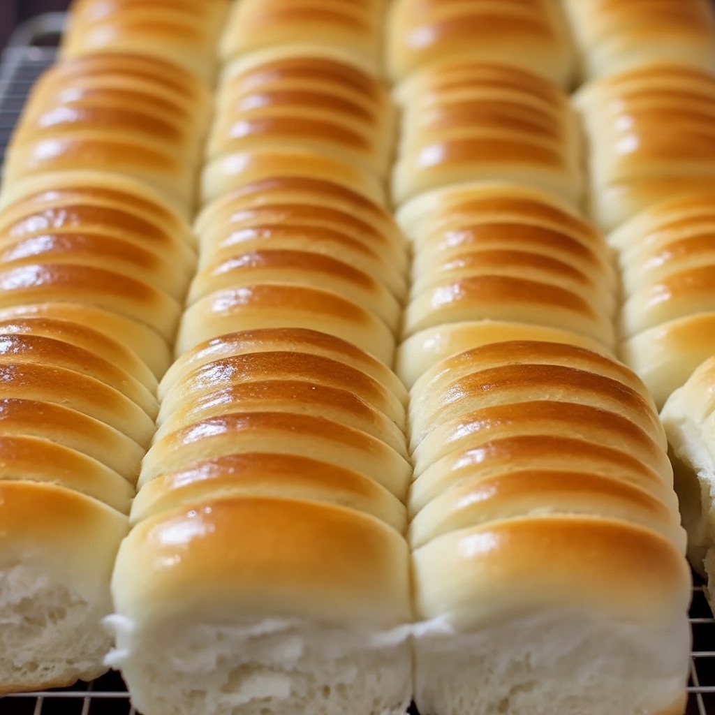 Golden sweet rolls cooling on a rack with icing drizzle