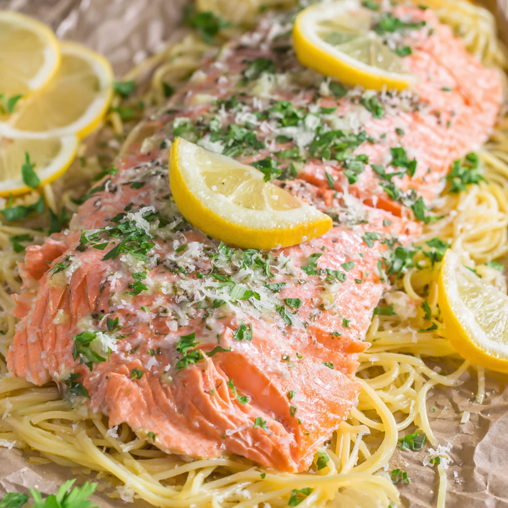 Lemon Garlic Butter Salmon Pasta