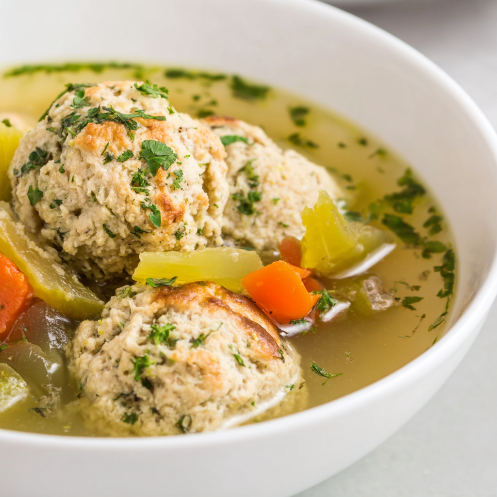 Ingredients for matzo ball soup arranged on a board