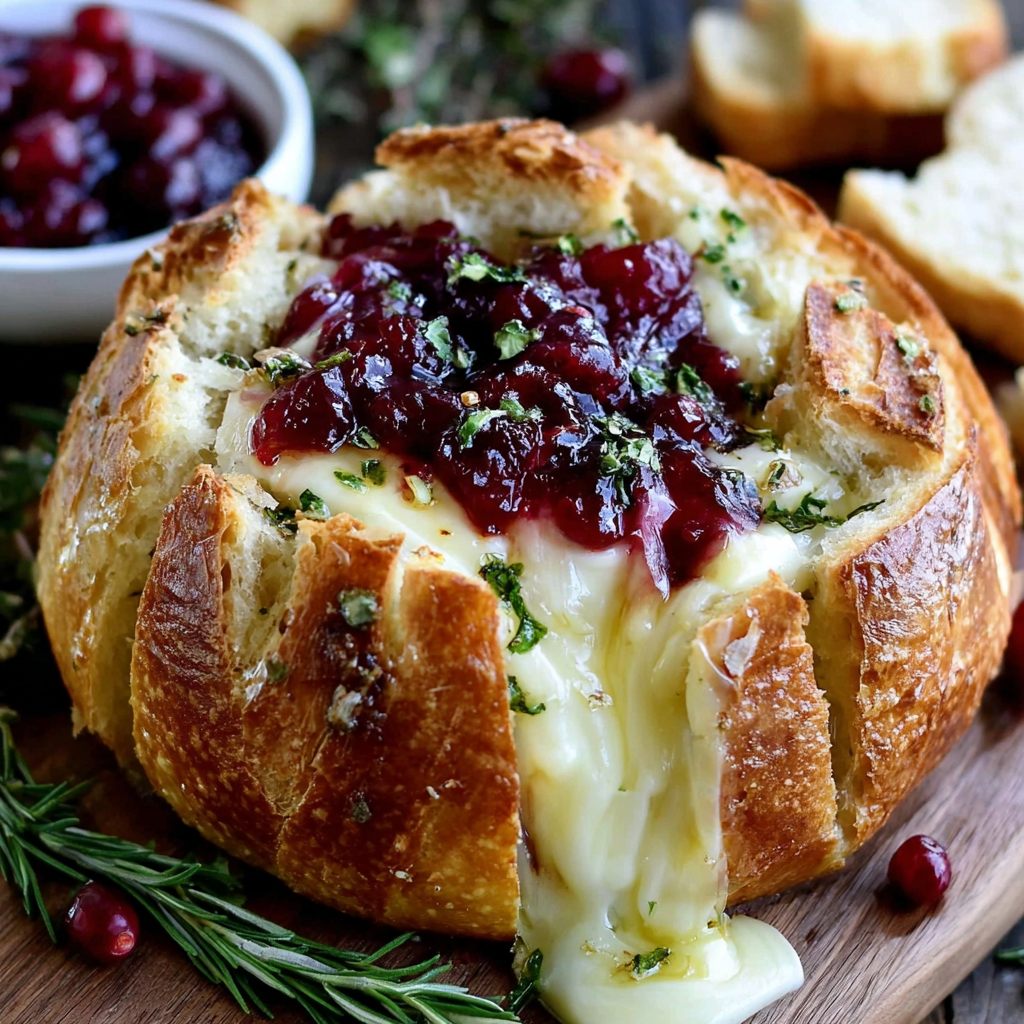 Served wedges of stuffed sourdough with herbs on a cutting board