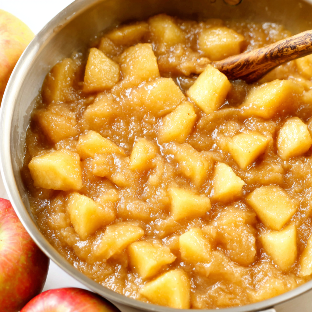 Portioned applesauce in jars ready for refrigeration and freezing