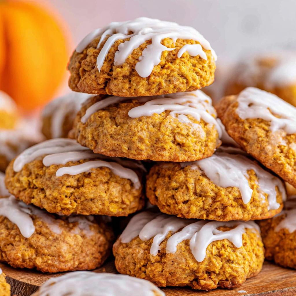 Pumpkin Oatmeal Cookies with Vanilla Icing