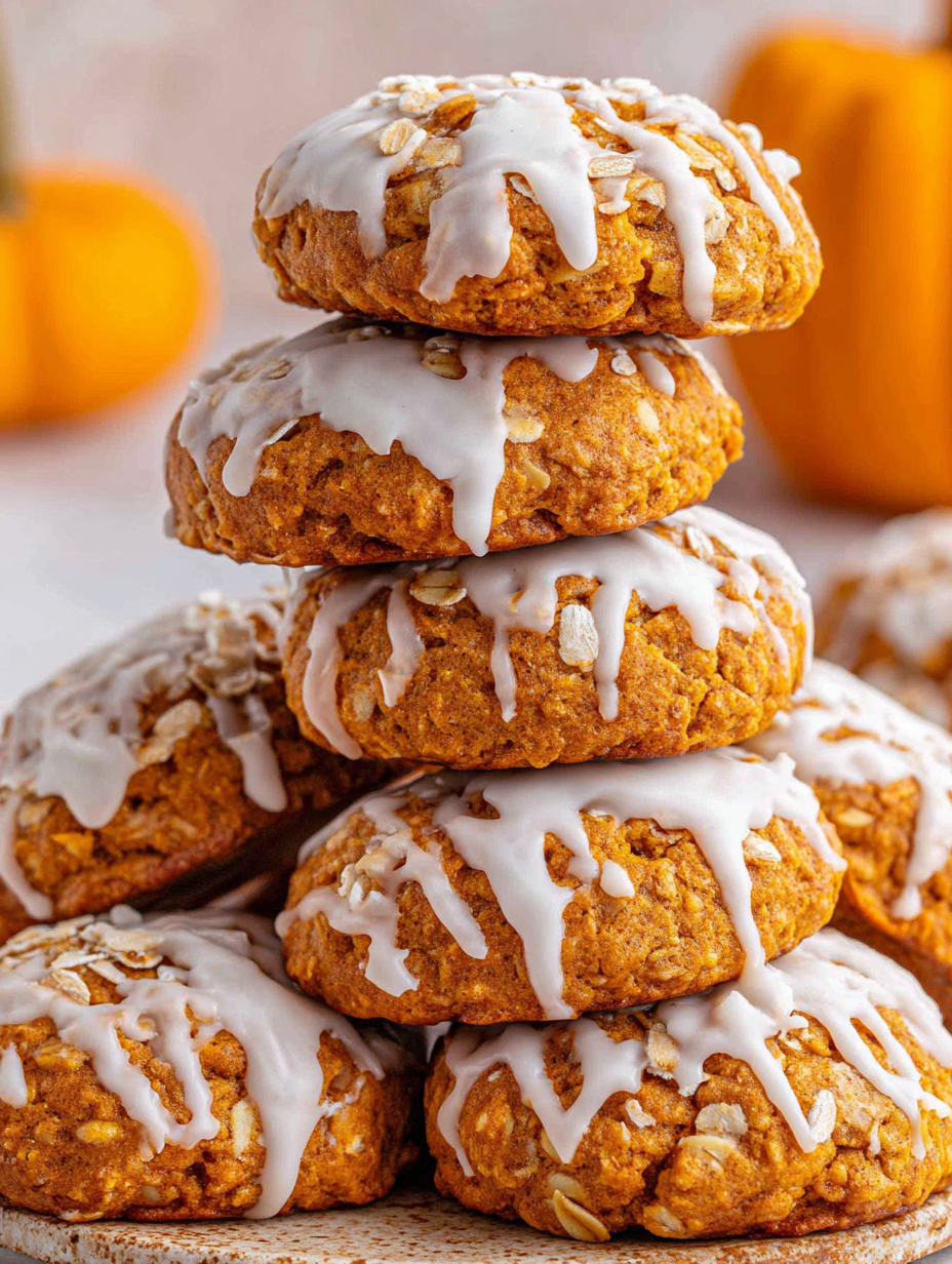 Close up of iced pumpkin oatmeal cookie