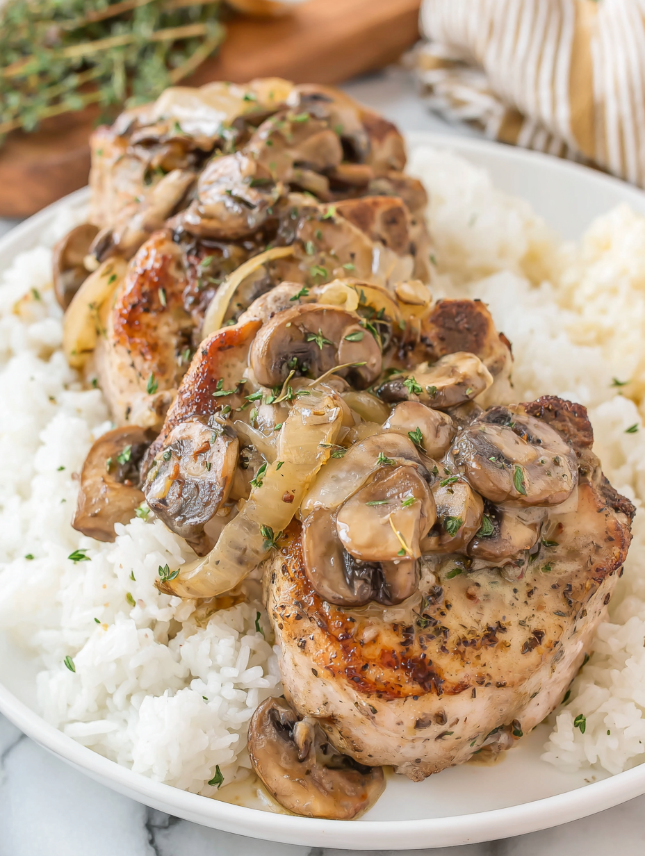Slow Cooker Bone-in Pork Chops with Mushrooms & Onions