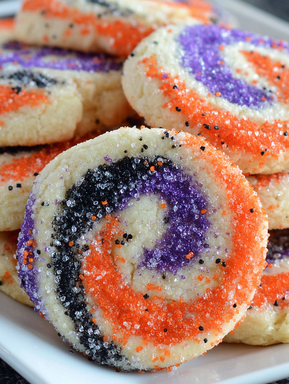 baked spiral Halloween cookies on parchment