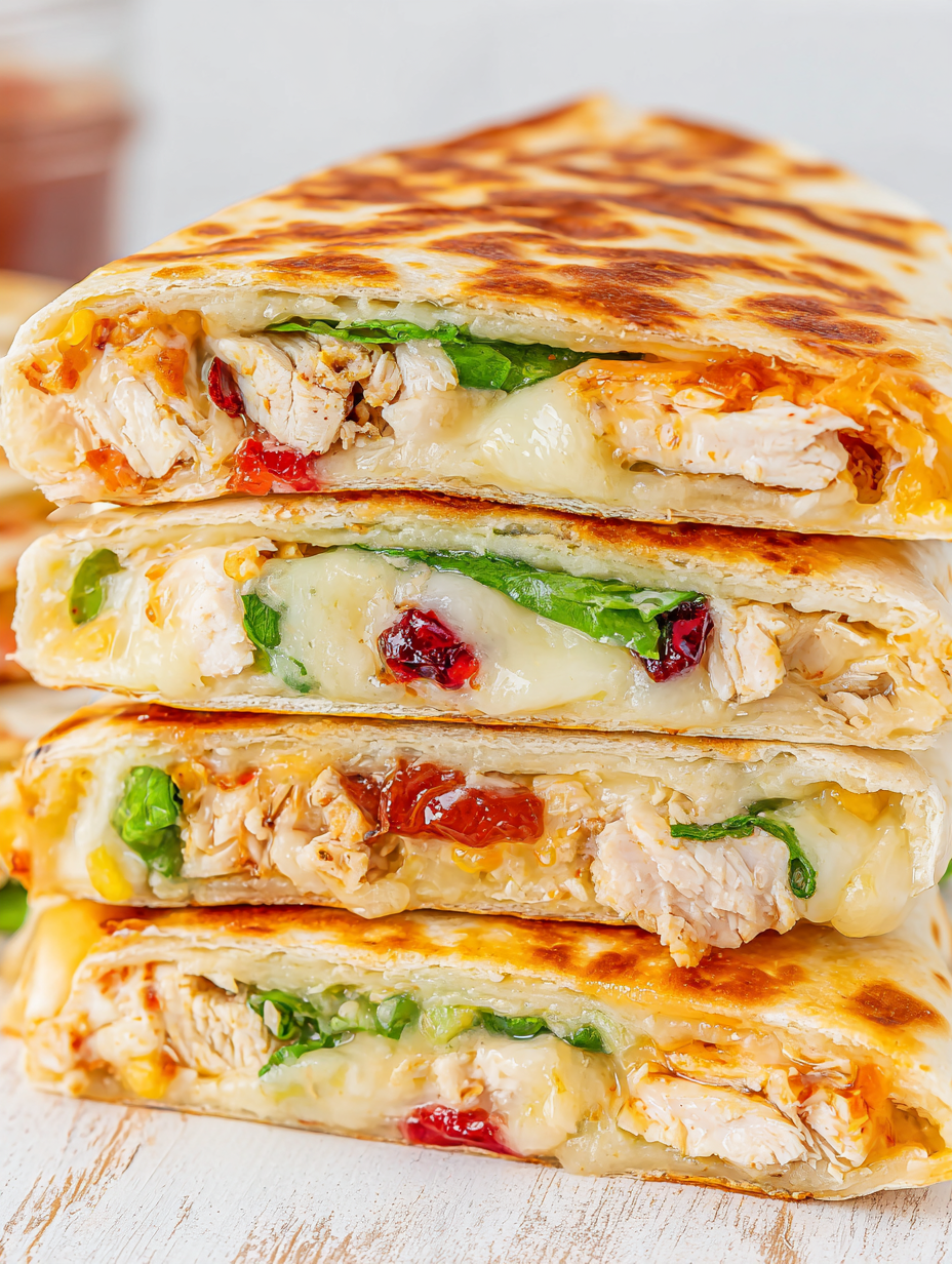 Stack of assembled Thanksgiving Crunchwraps before frying