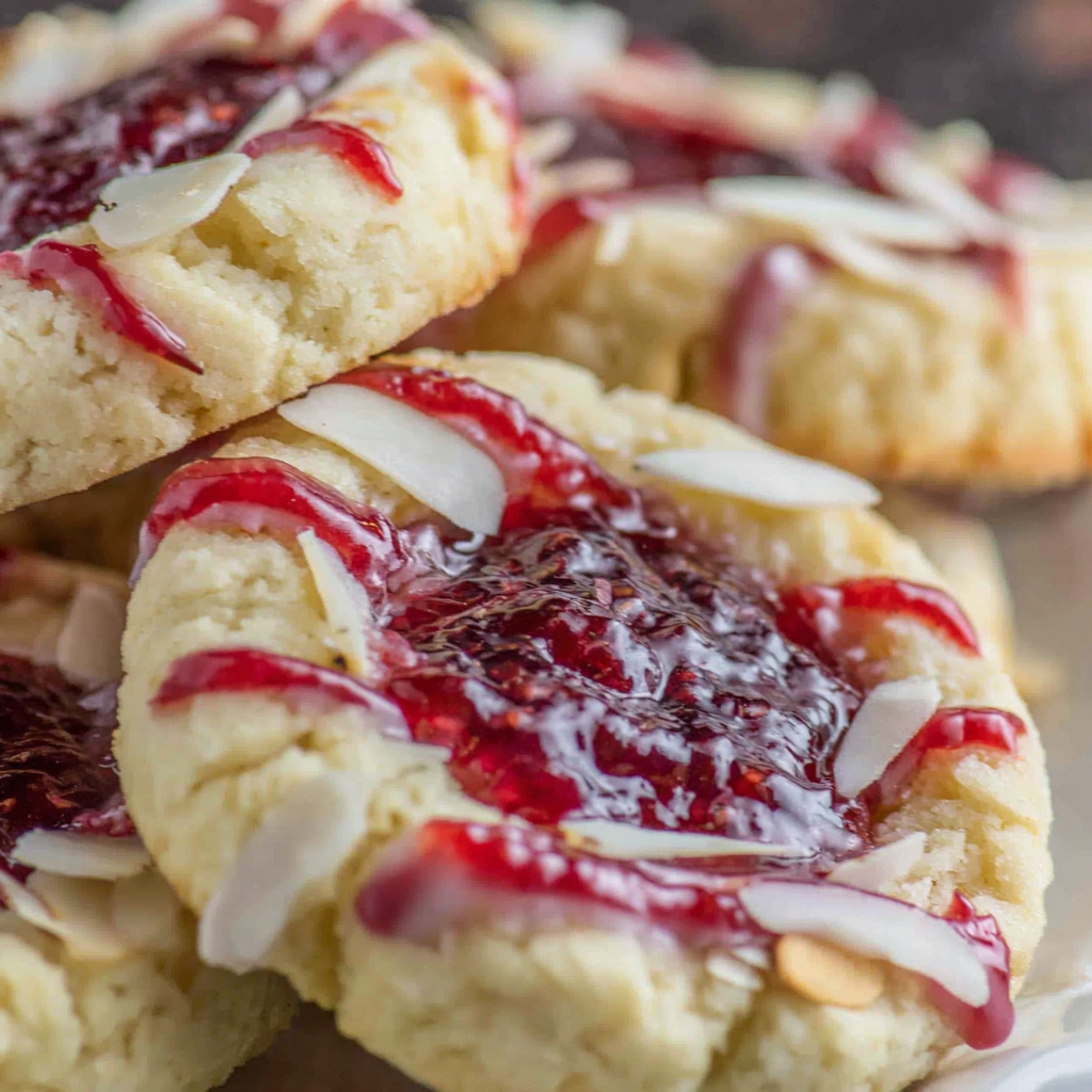 Raspberry Almond Shortbread Thumbprint Cookies