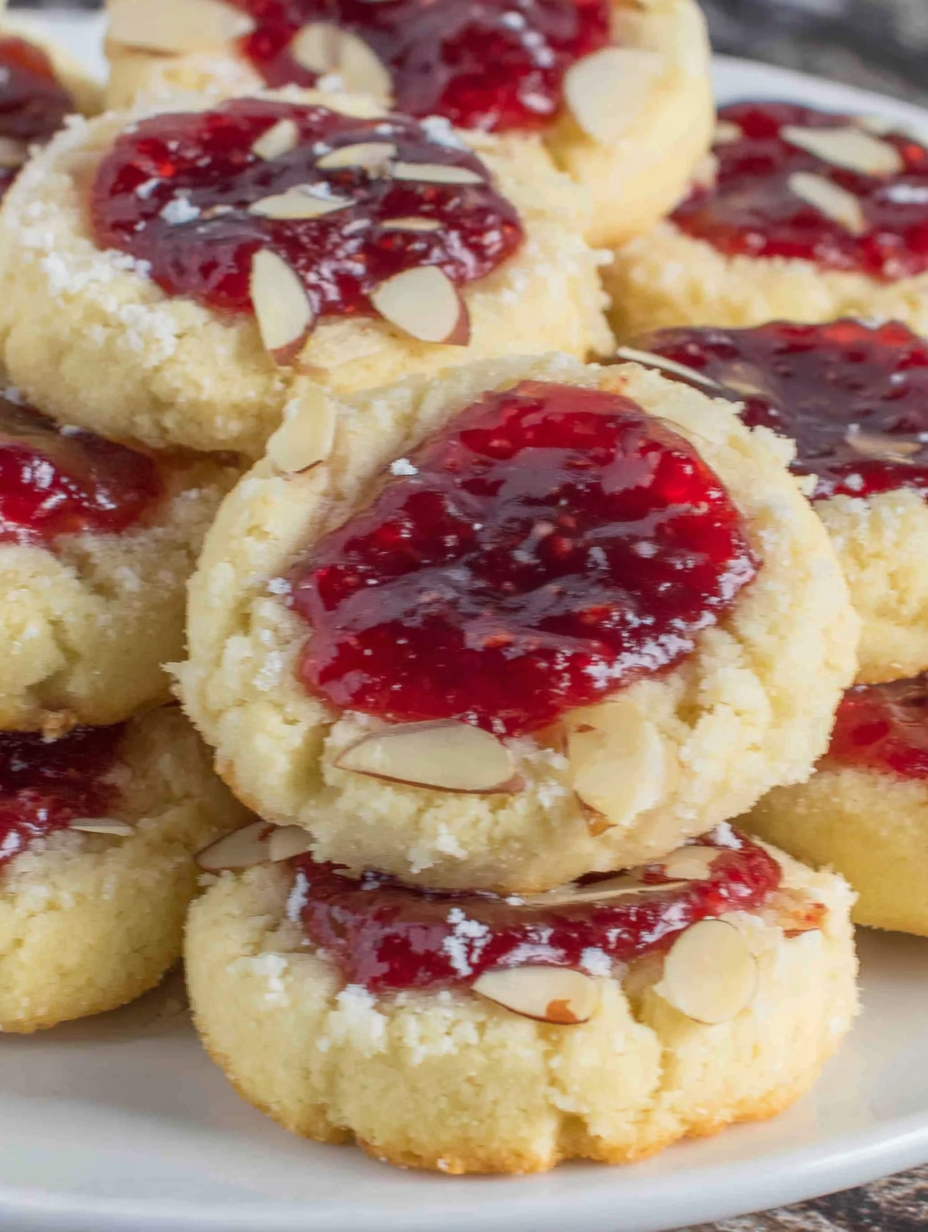 Tray of thumbprint cookies cooling on a wire rack