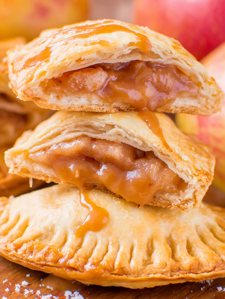 Baked caramel apple hand pies cooling on a rack