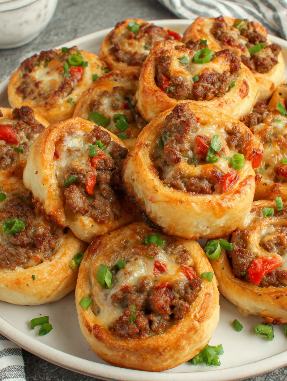 Sausage pinwheels on baking sheet