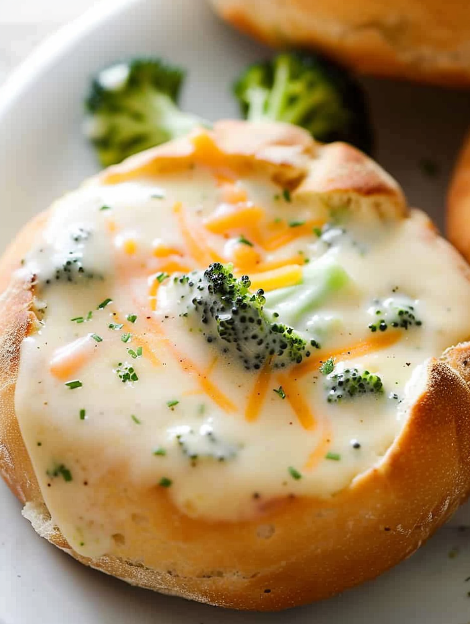 Creamy broccoli cheddar soup in a pot