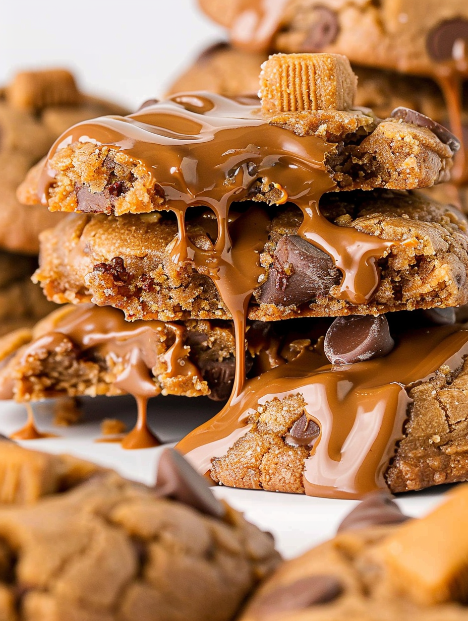 Freshly baked Chocolate Chip Biscoff Cookies on a cooling rack