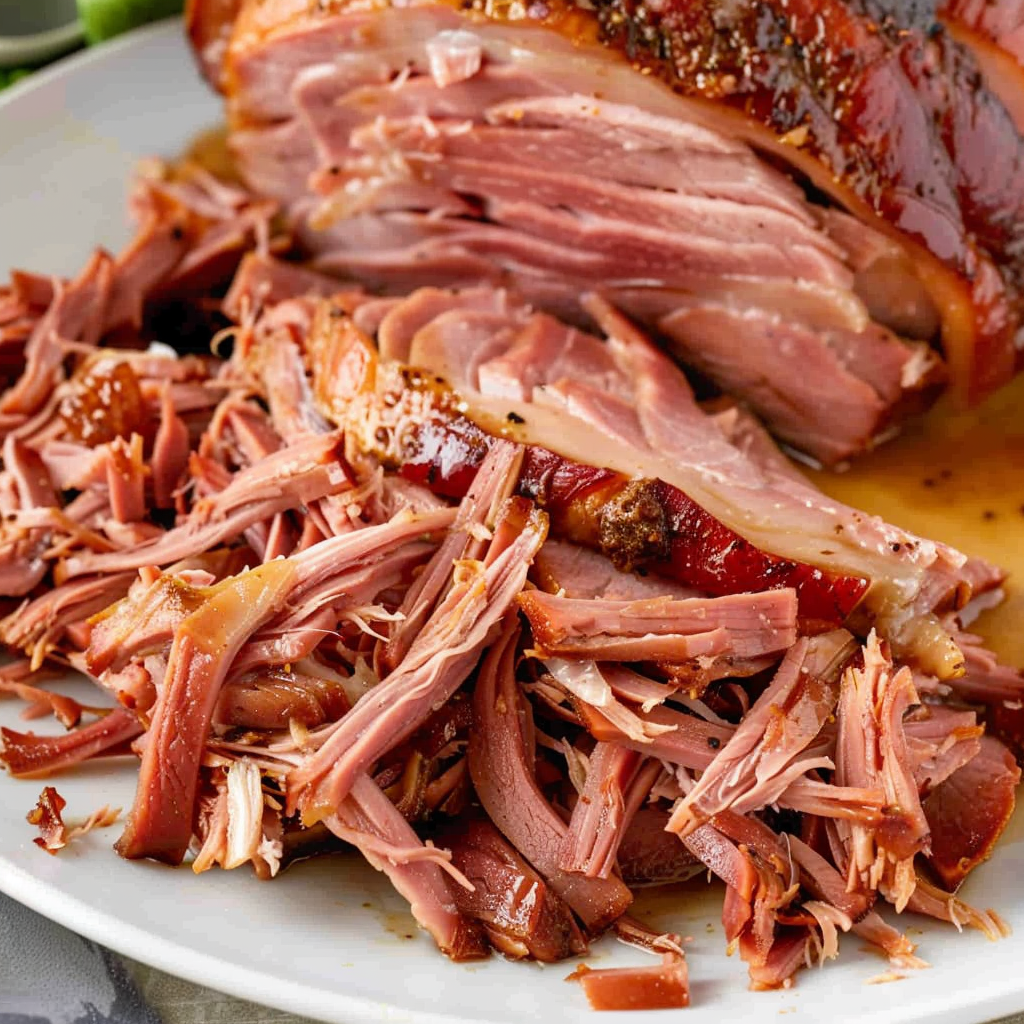 Slow-Roasted Pulled Ham with Sweet-Savory Pan Drippings