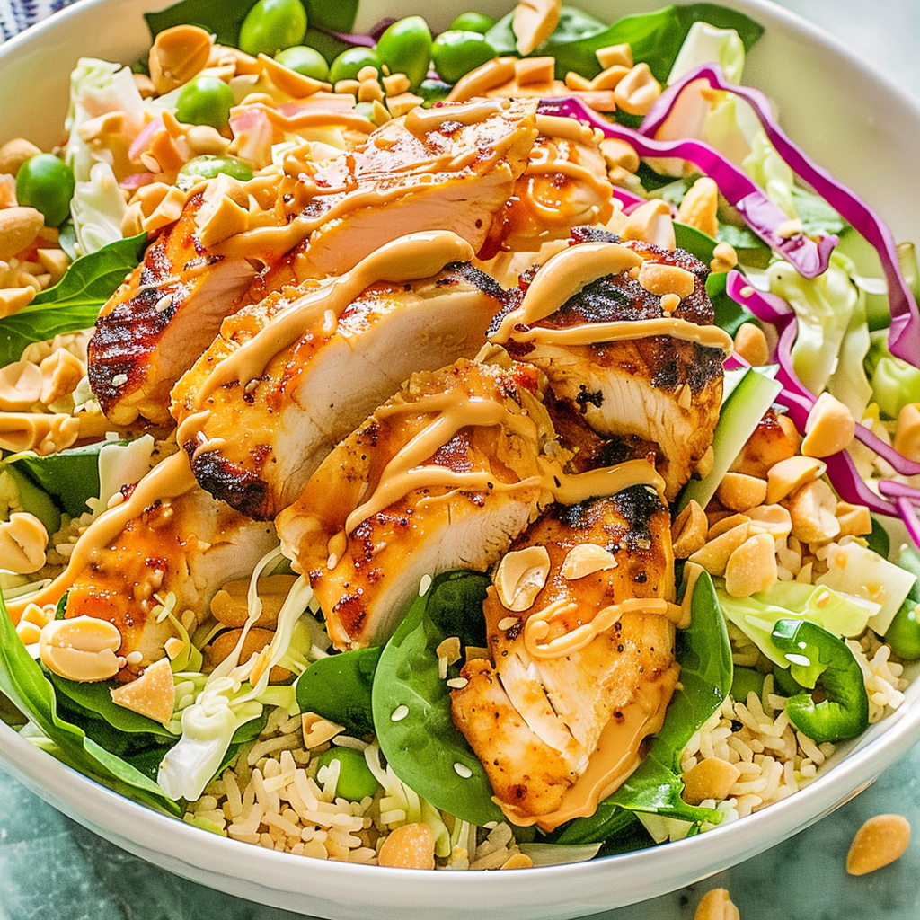 Chicken Satay Crispy Rice Salad Bowls