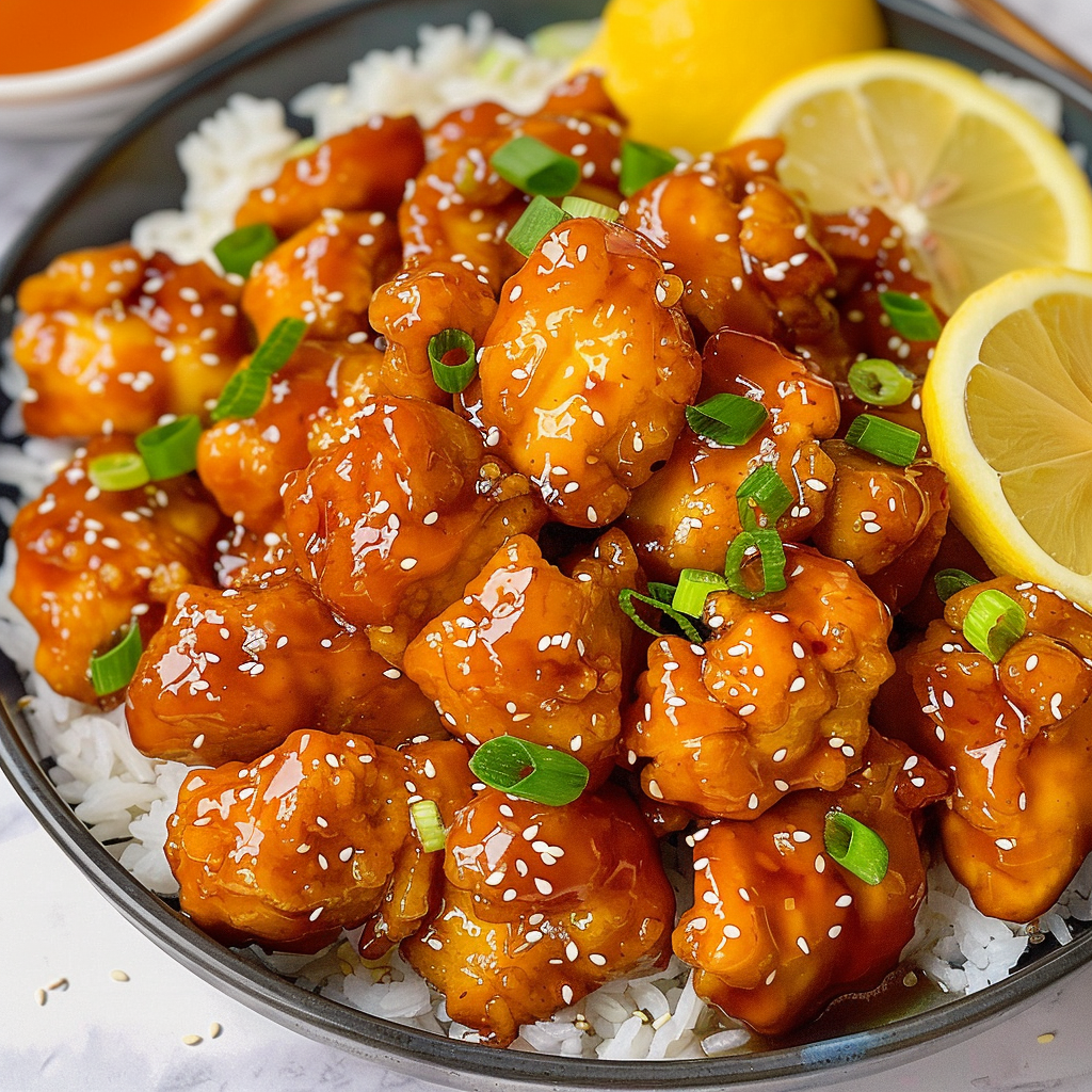 Lemon sauce being poured over fried chicken