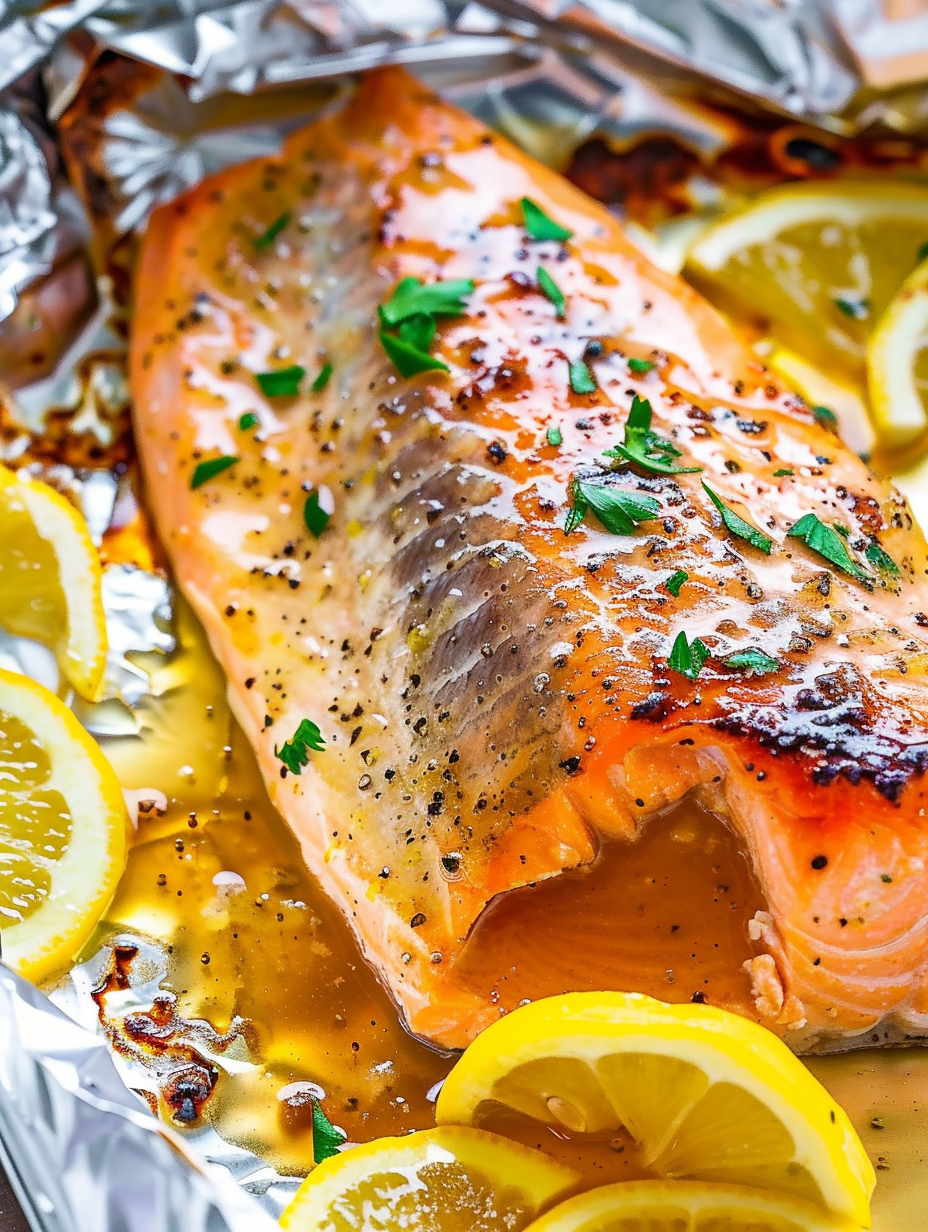Sheet pan lemon garlic butter salmon ready to broil