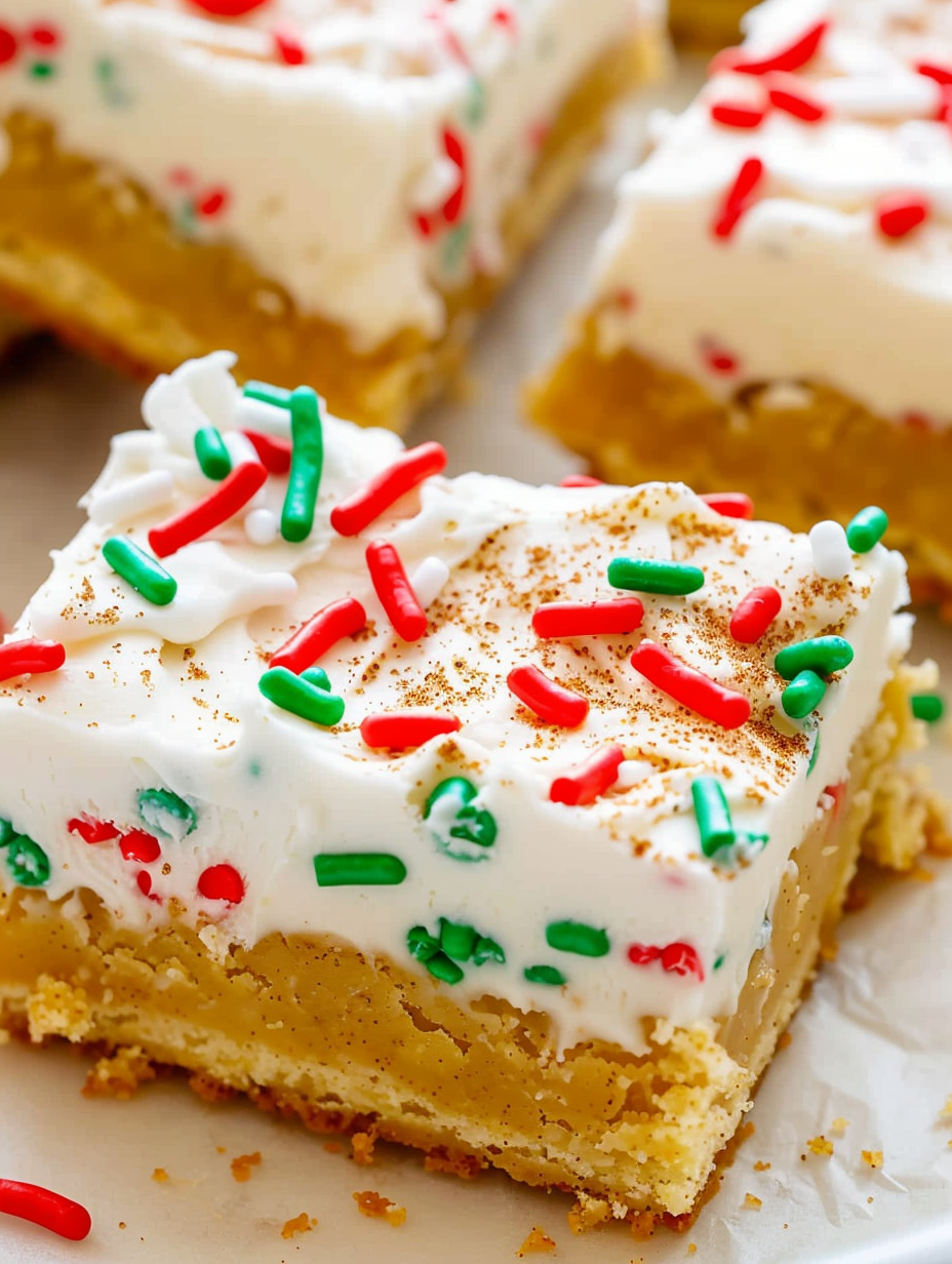 Snickerdoodle bars cooling in an 8x8 pan