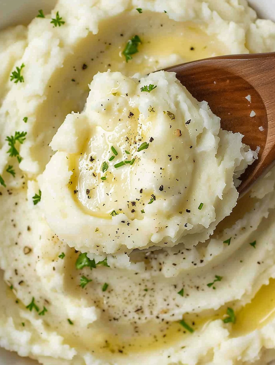 Creamy Boursin mashed potatoes in a white bowl