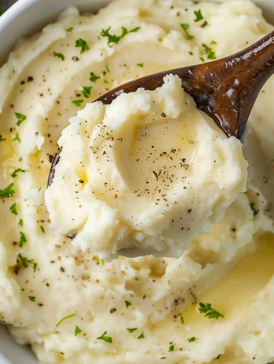 Boursin mashed potatoes garnished with chives