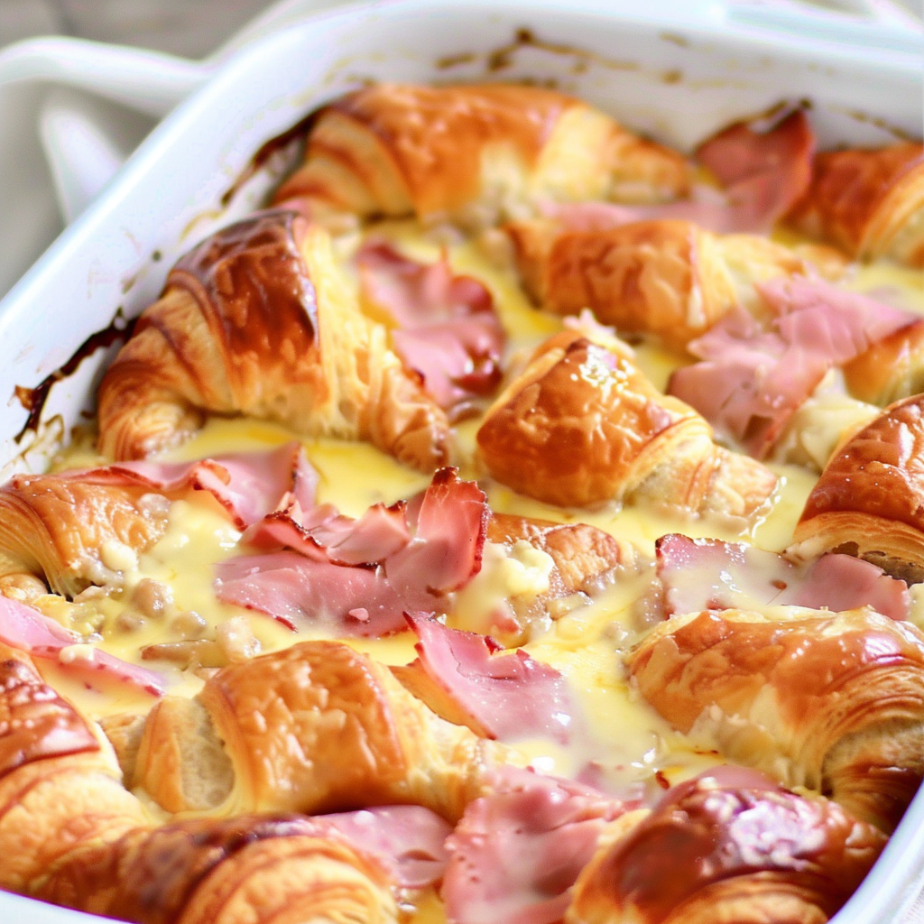 Close up of croissant casserole slice