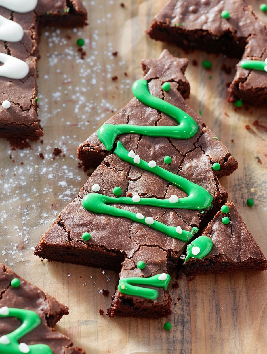 Tray of decorated Christmas tree brownies