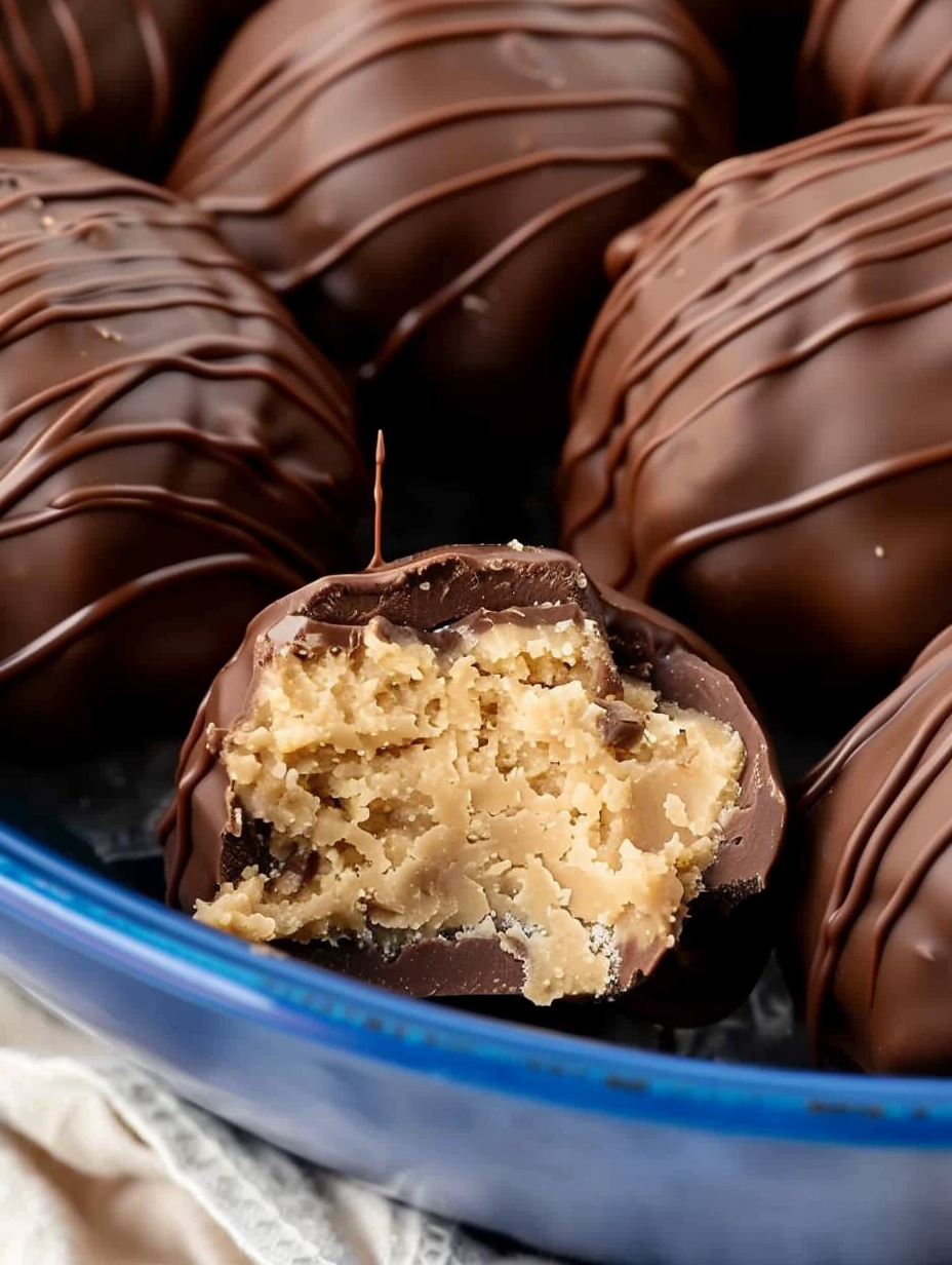 Peanut butter balls on parchment ready to dip