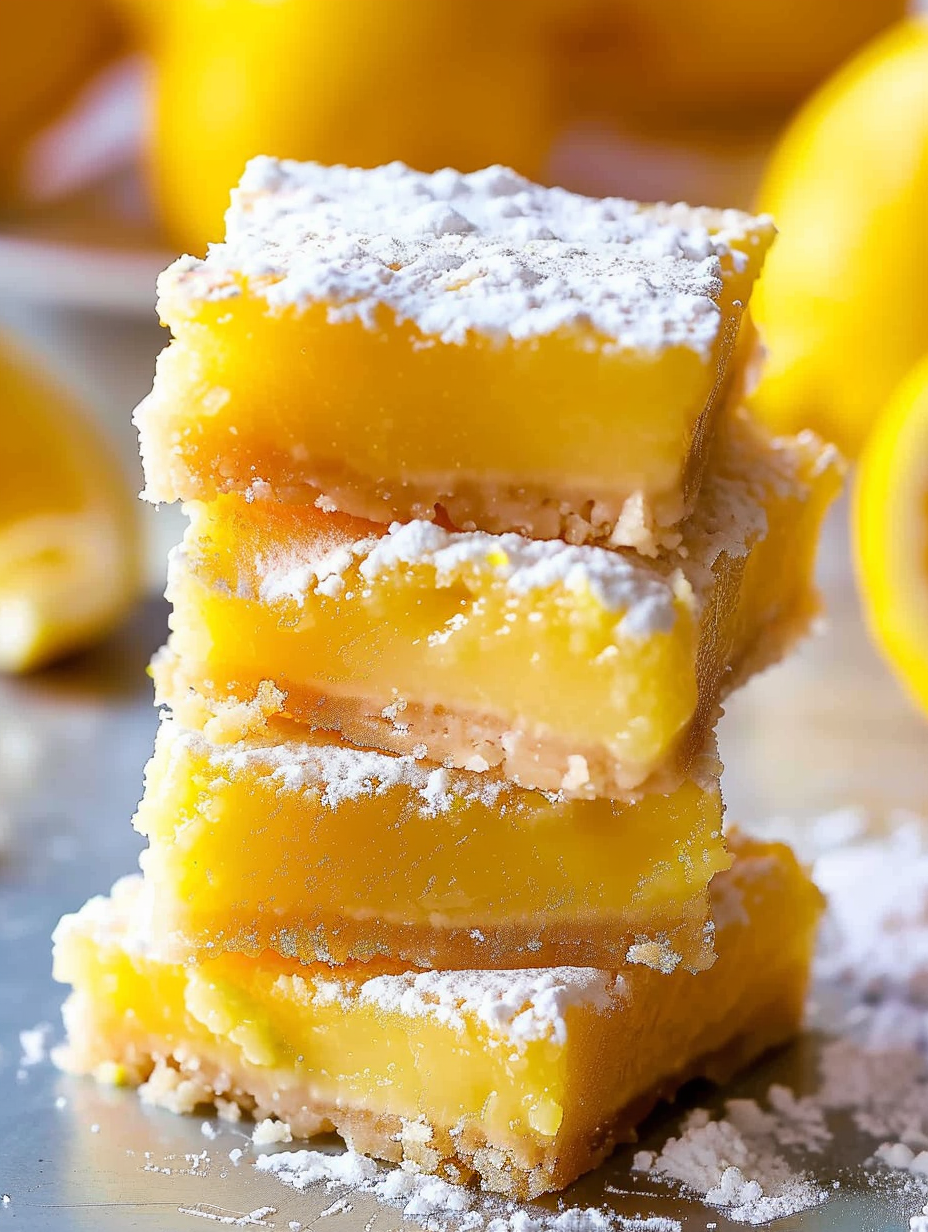 Sliced lemon bars with powdered sugar