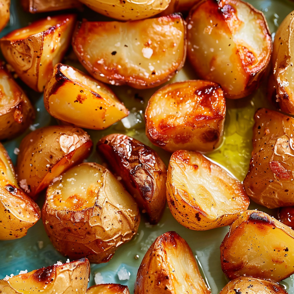Crispy potato close up showing golden edges and sea salt flakes