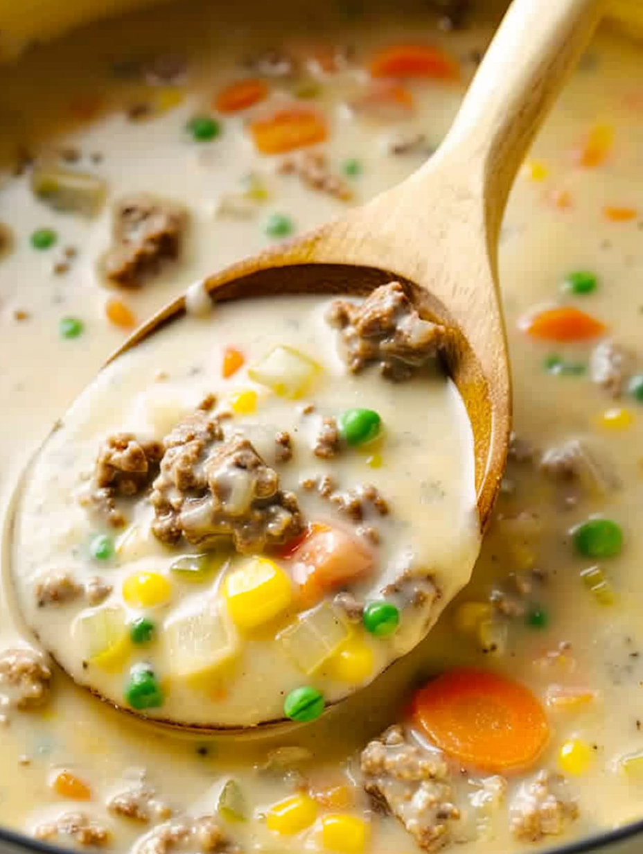 Bowl of Shepherds Pie Soup with melted cheddar